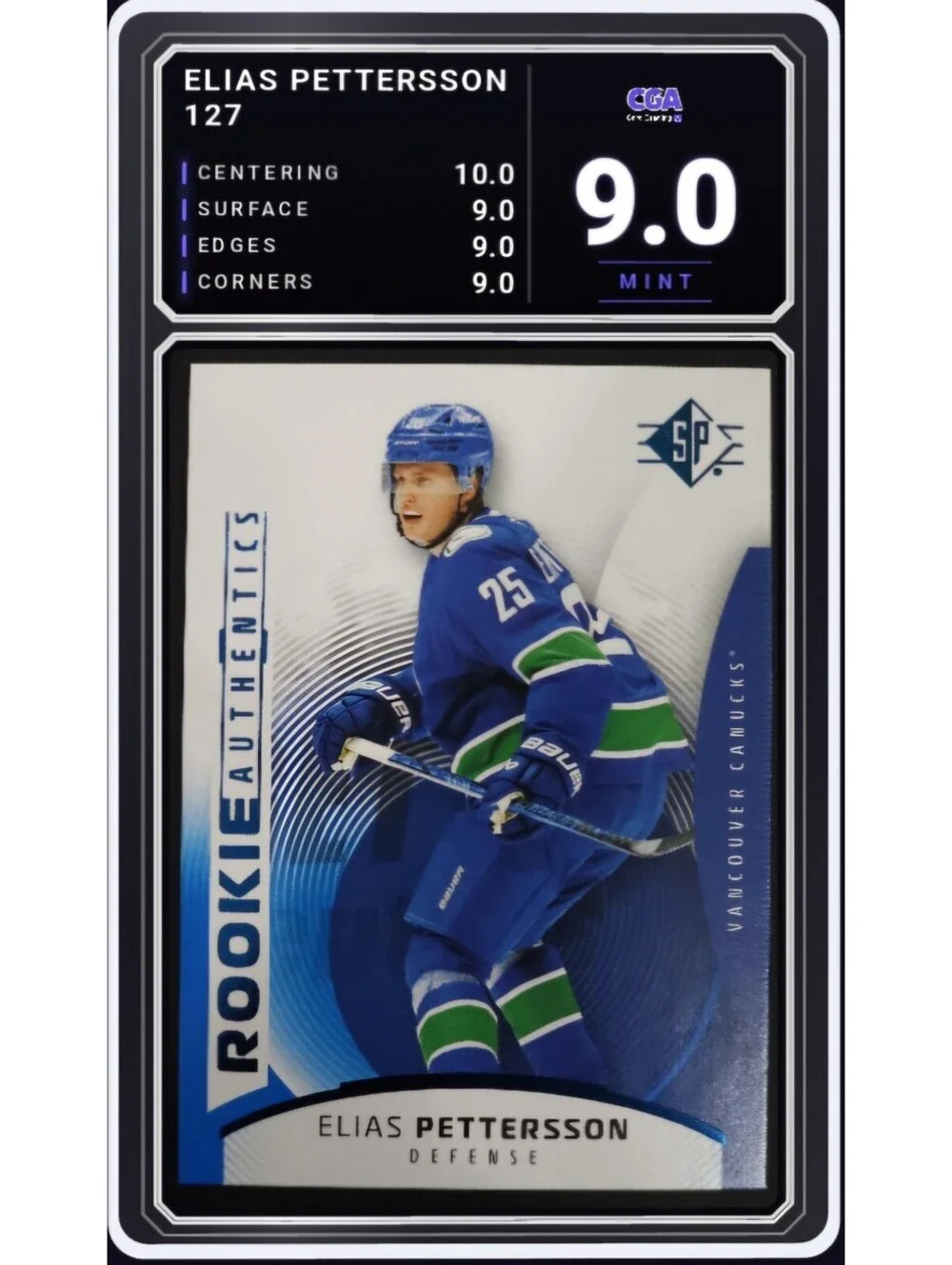 2025-26 SP Blue Rookie Authentics #127 Elias Pettersson RC CGA 9.0 Digital Grade